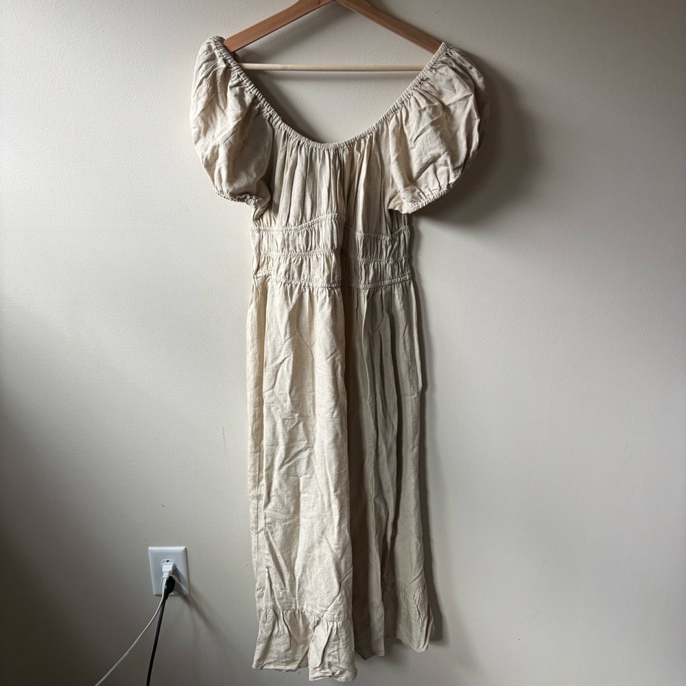 Women's Cream Puff-Sleeve Midi Dress